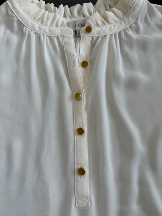 LOFT Ivory Ruffle Neck Shell - Picture 6 of 7